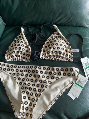Salt + Cove Cream Floral Triangle Bikini with Black Daisy Print
